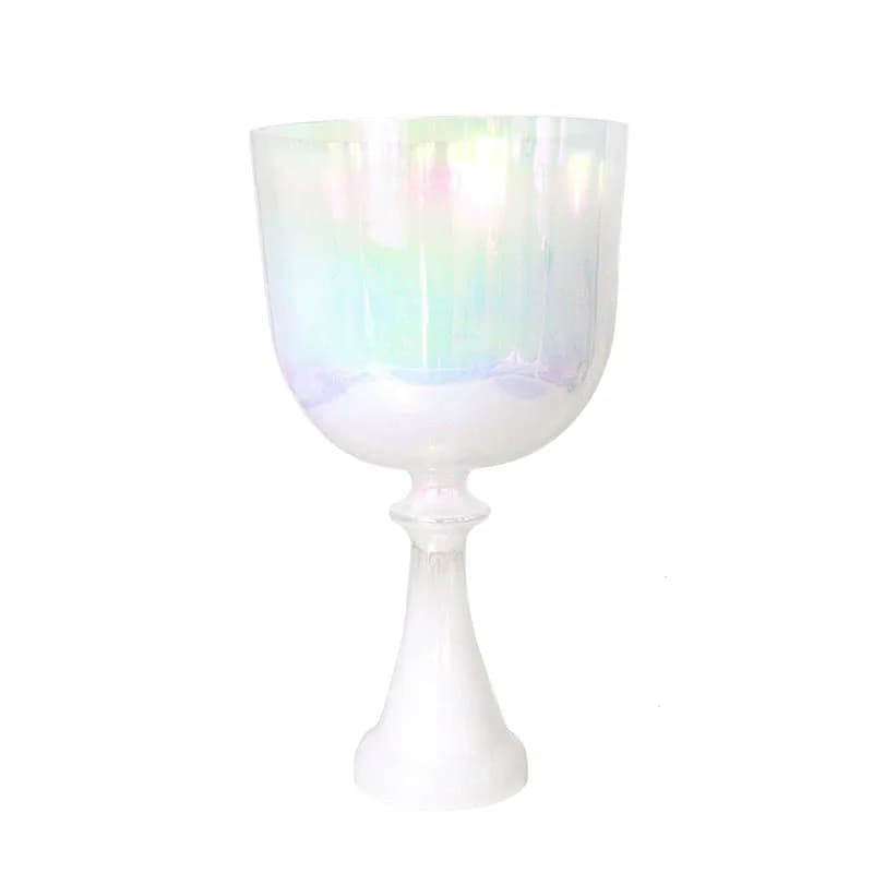 ZHQH Pearl White HandHeld Chalice Crystal Singing Bowl Meditation Yoga Sound Healing Percussion Instruments with Mallet and Bag
