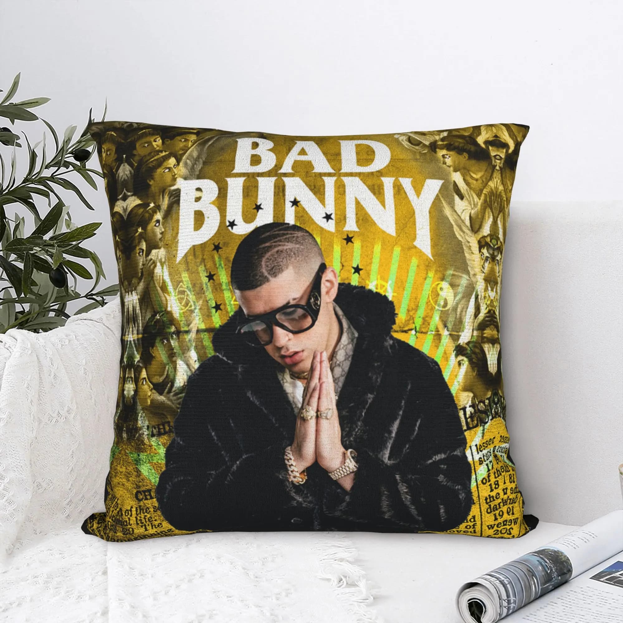 Federe per cuscini quadrate Bad Music Album in poliestere, federa decorativa per divano a forma di coniglio, 40*40