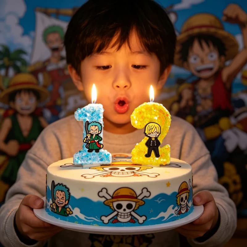 Candele a Tema One Piece, Numeri da 0 a 9, Personaggi Anime, Decorazioni per Feste di Compleanno, Baby Shower, Anniversari, Regali per Bambini