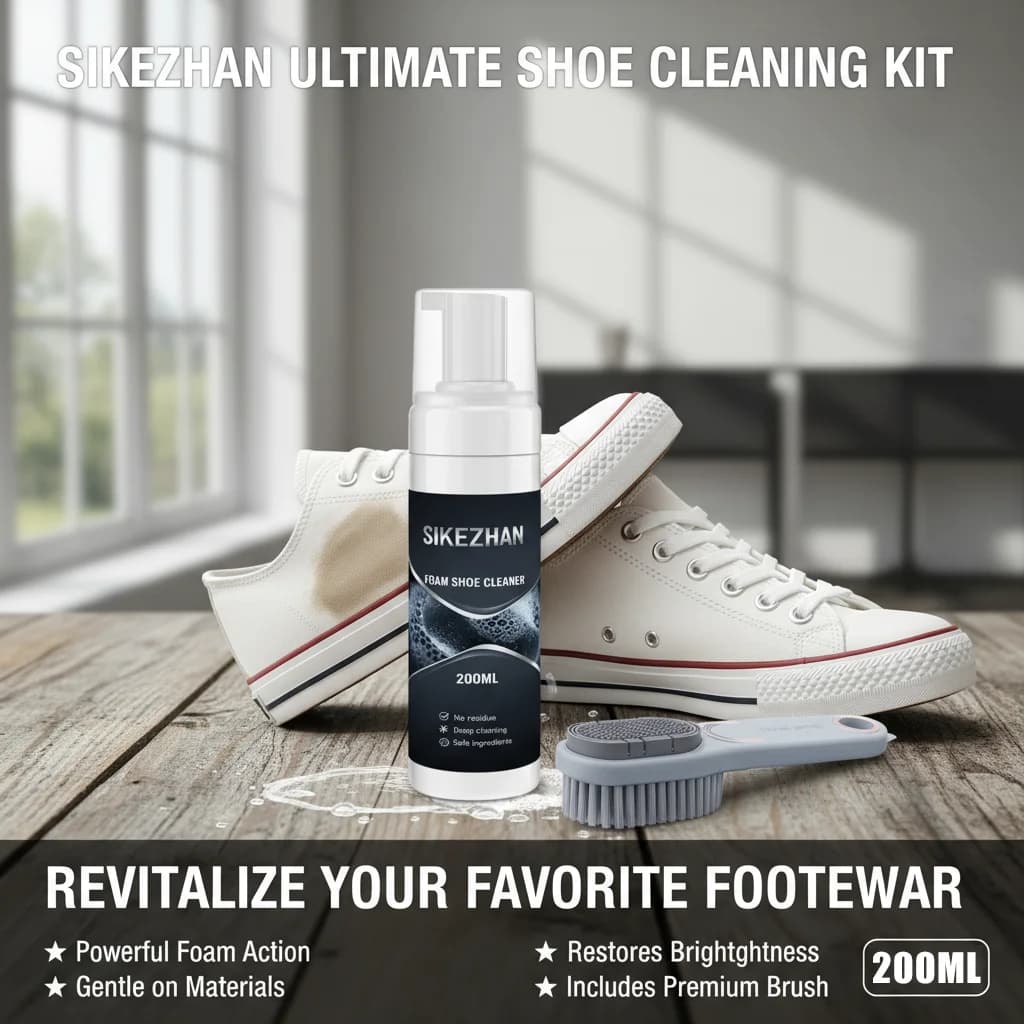 Detergente per scarpe in schiuma + spazzola per scarpe a doppia faccia, kit per la pulizia profonda senza risciacquo per sneaker/tela/pelle, detergente per macchie ad asciugatura rapida