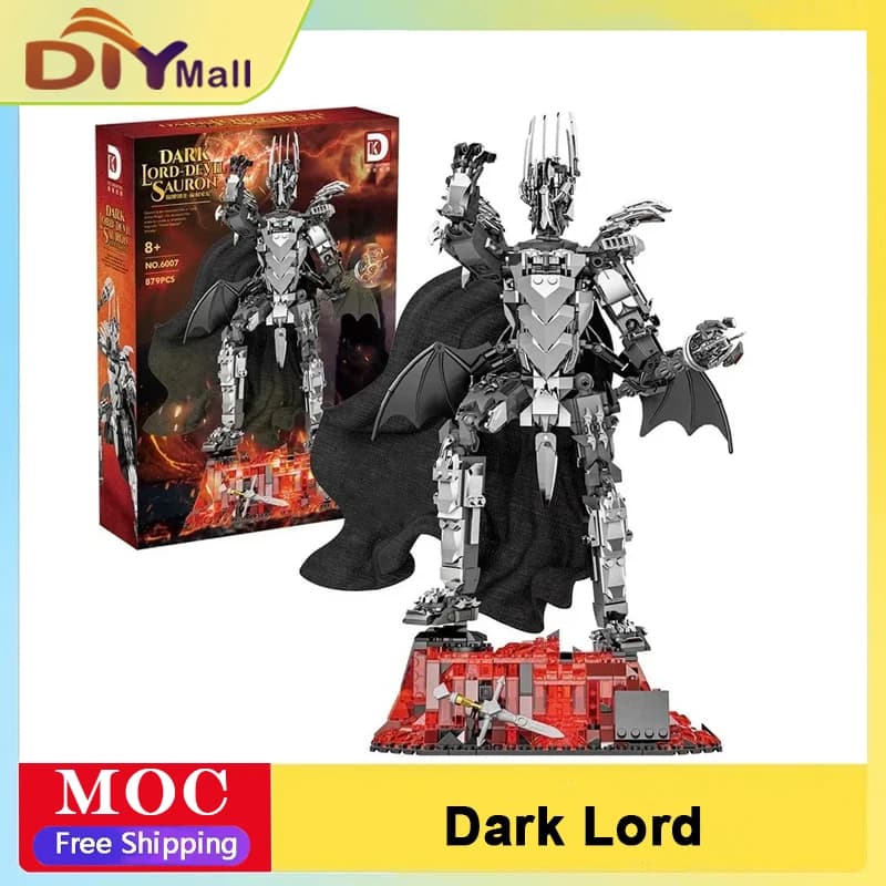 879PCS Dark Lord Mecha Building Set Epic Middle-earth Collectible with LED Eye Poseable Limbs Assembly Toys Christmas Gifts