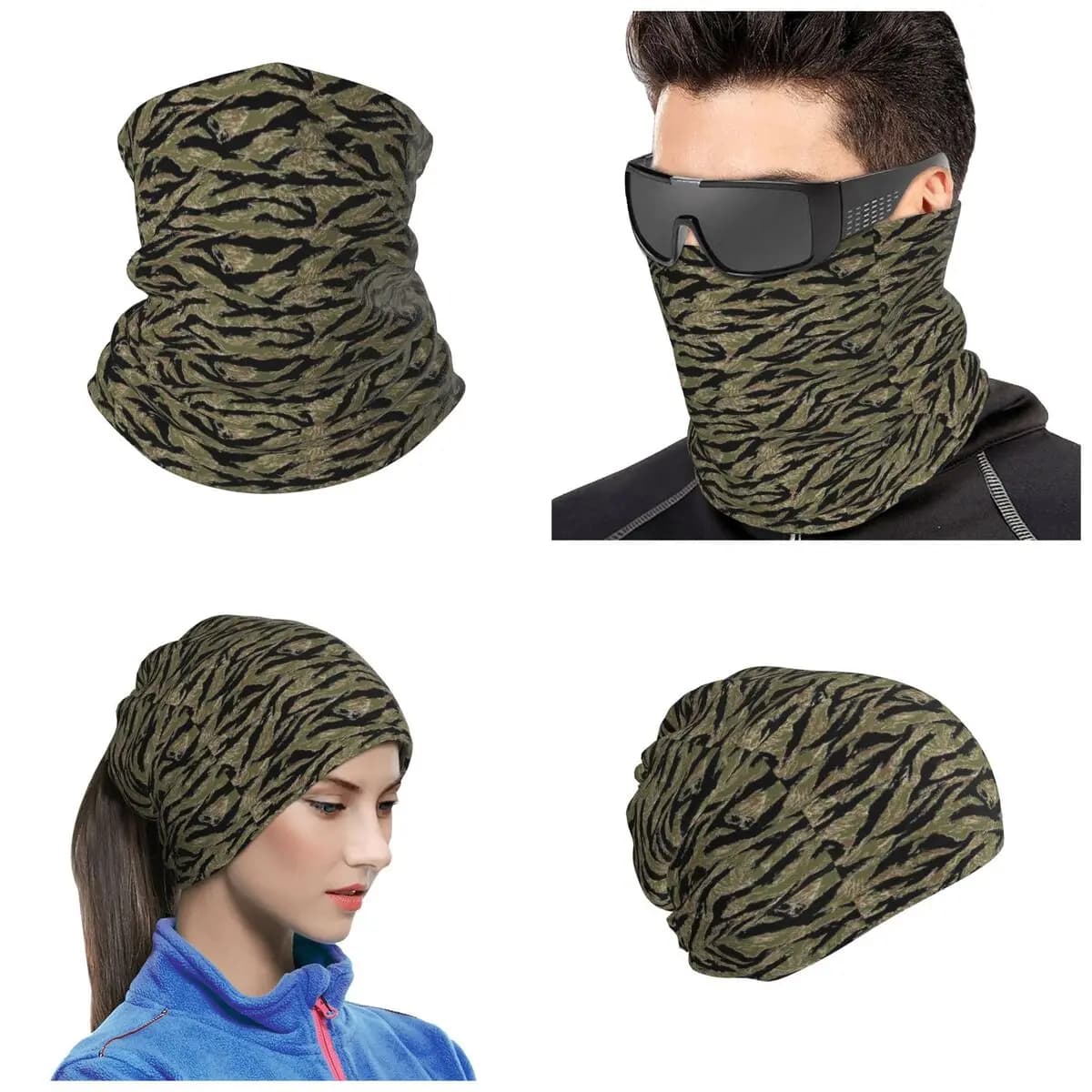 Tiger Stripe Camouflage Military Camo Bandana Neck Gaiter Printed Wrap Scarf Running Face Mask Unisex Adult Washable