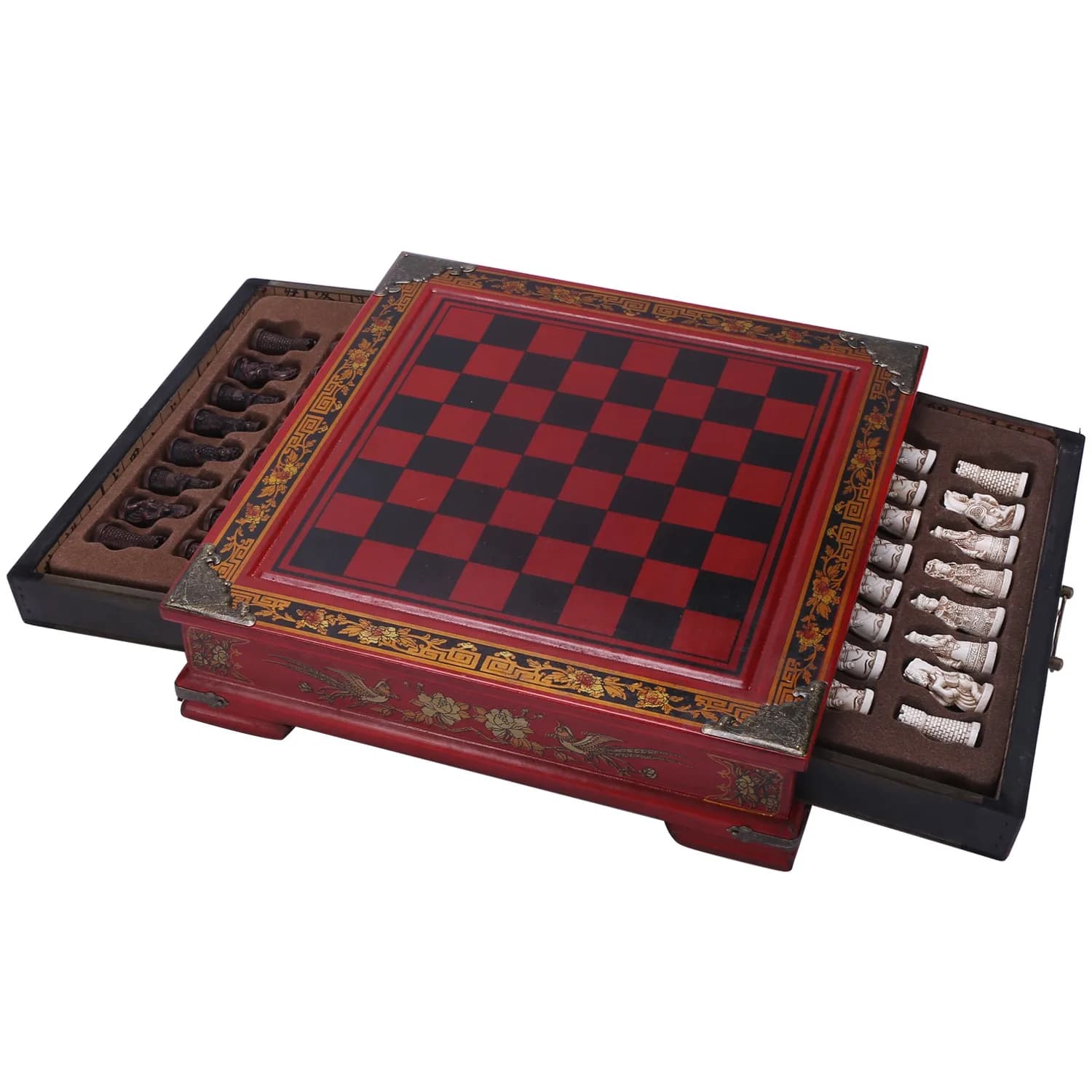 AEB1-32 Pz/set Tavolo di Legno Scacchi Giochi di Scacchi Cinesi Resina Vintage Da Collezione Regalo Scacchi Di Natale Di Compleanno Regali Premium
