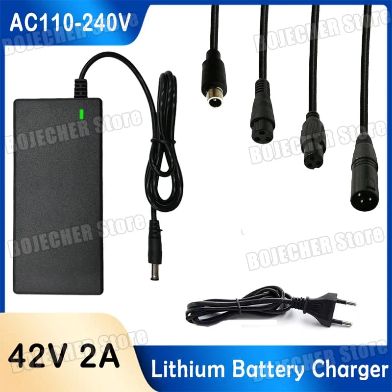 Caricabatteria al litio 42V 2A Caricatore di alimentazione CC 42V 2A AC110-240V Adattatore di alimentazione sostituibile a 5 spine Caricabatteria con spina UE USA
