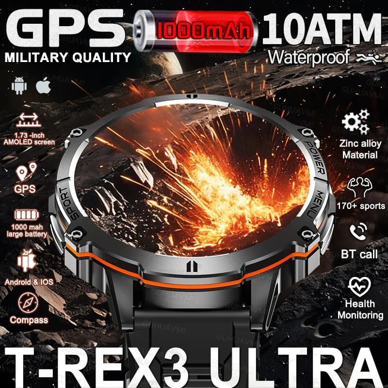2025 Nuovo Outdoor Militare Astuto Della Vigilanza Degli Uomini 1.73 "AMOLED IP69K 10ATM Impermeabile 1000mAh Super Grande Batteria BT Chiamata Orologi Da Uomo