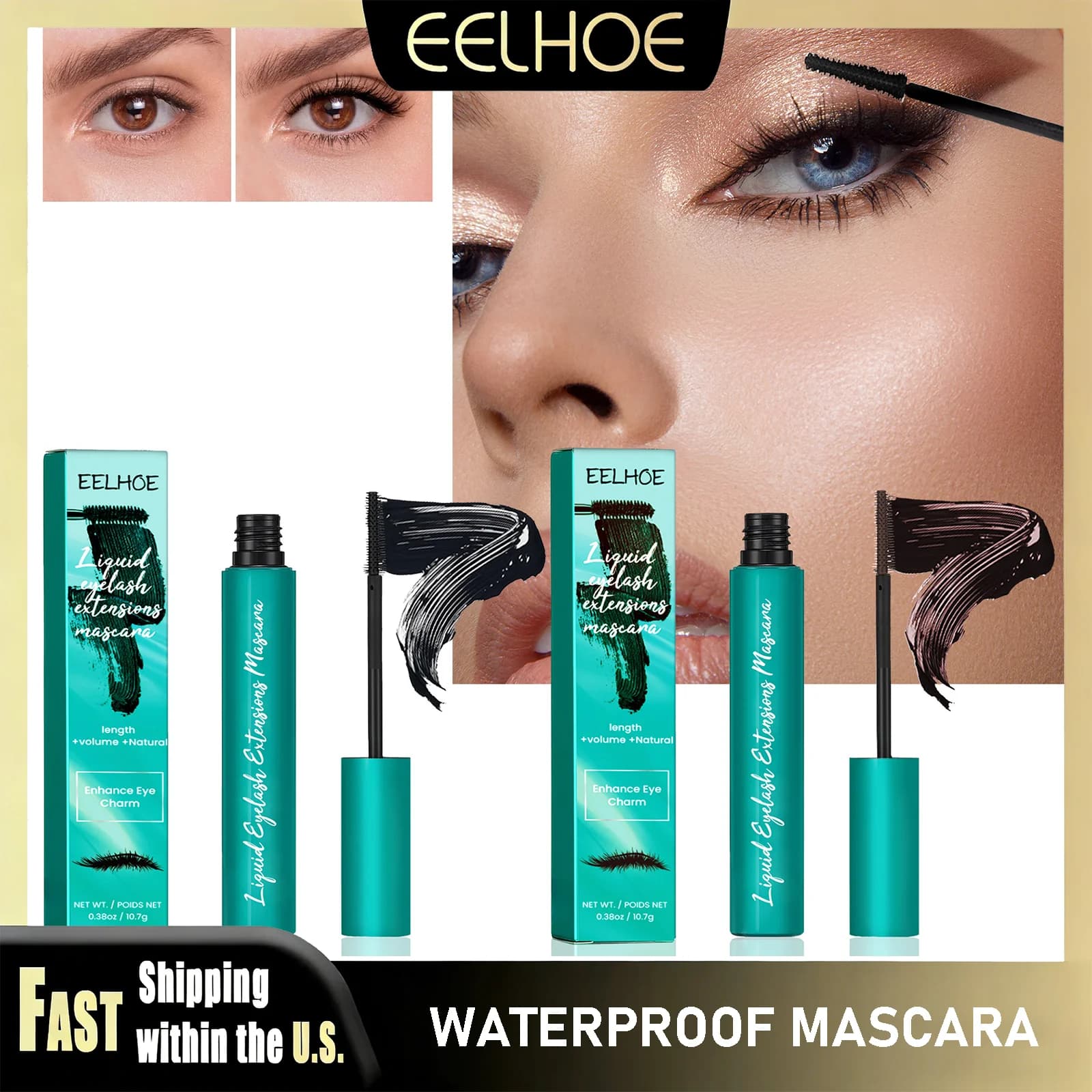 Mascara Marrone Volumizzante e Allungante con Scovolino Ultra-Fine, Impermeabile, Anti-Sbavatura, Lunga Durata, Sicuro per le Ciglia