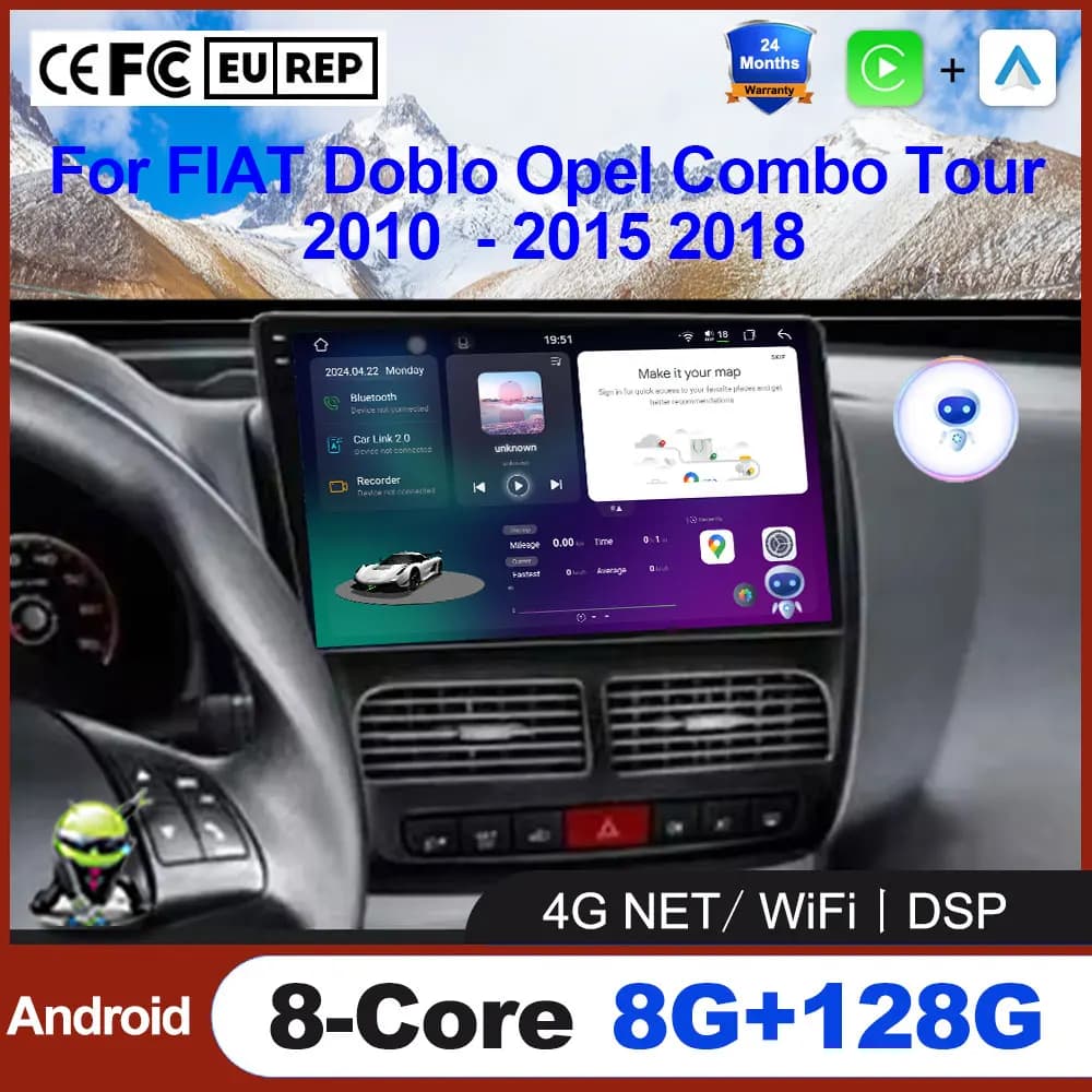 Android Autoradio GPS Navigation For FIAT Doblo Opel Combo Tour 2010 - 2015 2018 Stereo Video Player Wireless Carplay