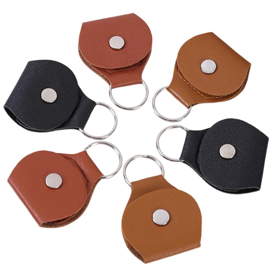 3pcs 11cm Mini Press Style Guitar Pick Storage Bag PU Leather Guitar Picks Keychain Holder Cases Bag Instrument Storage Tools