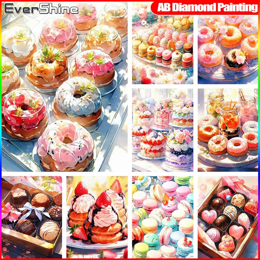 Evershine Pittura Diamante Torta AB Trapano Ricamo Cartoon Punto Croce Strass Pieno Quadrato Mosaico Ciambelle Decor Per La Casa