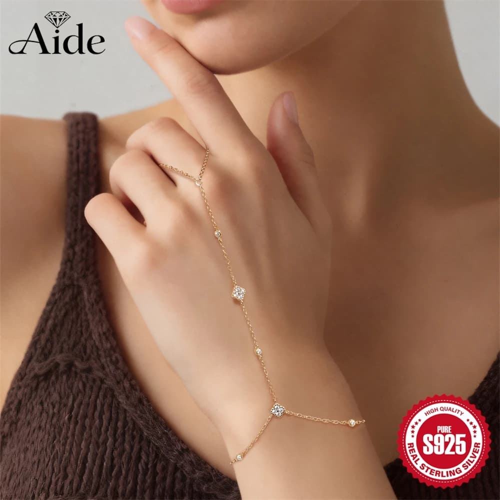 AIDE 925 Sterling Silver Four-petal Flower Chain Bracelet Finger Design For Women Classic Adjustable Party Gifts Jewelry