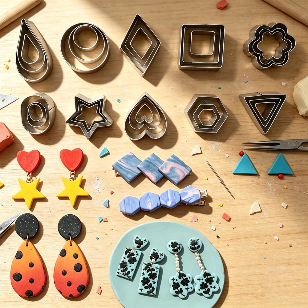 30pcs Mini Geometric Shape Polymer Clay Cutters Set Stainless Steel Metal Molds Pottery Clay Jewelry Heart Star Circle Square