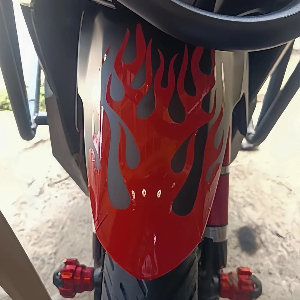 Cool Flame Design Mudguard Decal, Durable Waterproof Vinyl Sticker for Honda Yamaha Suzuki Ducati KTM