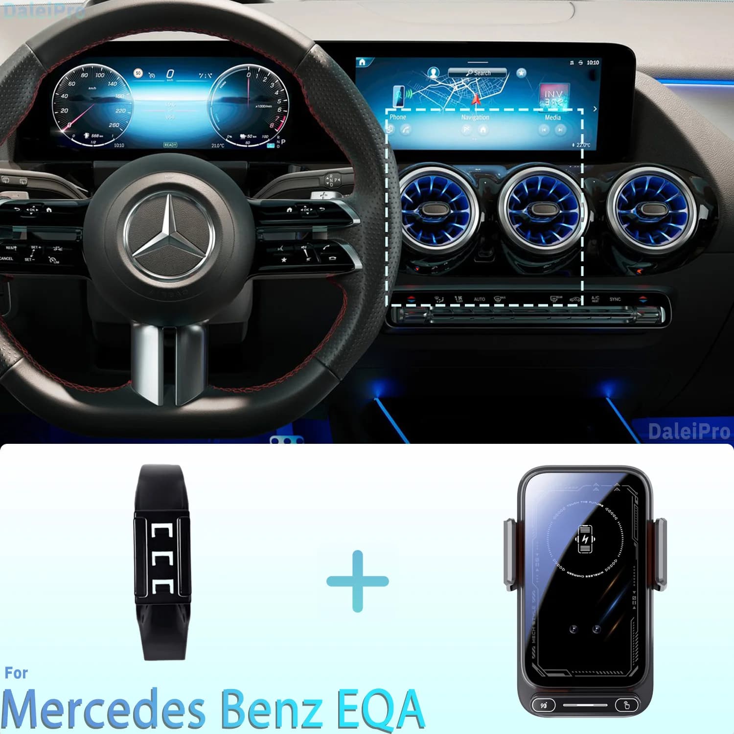 Supporto Magnetico per Telefono Auto Progettato per Mercedes Benz EQA 2022 2023 con Ricarica Wireless a Rilevamento Intelligente e Sgancio Rapido Qi