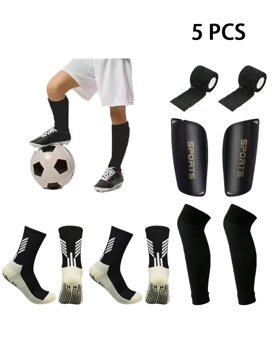 Set di 5 Accessori per Calcio, Calze Antiscivolo per Uomo e Donna, Protezioni per Gambe per Sport all'Aperto