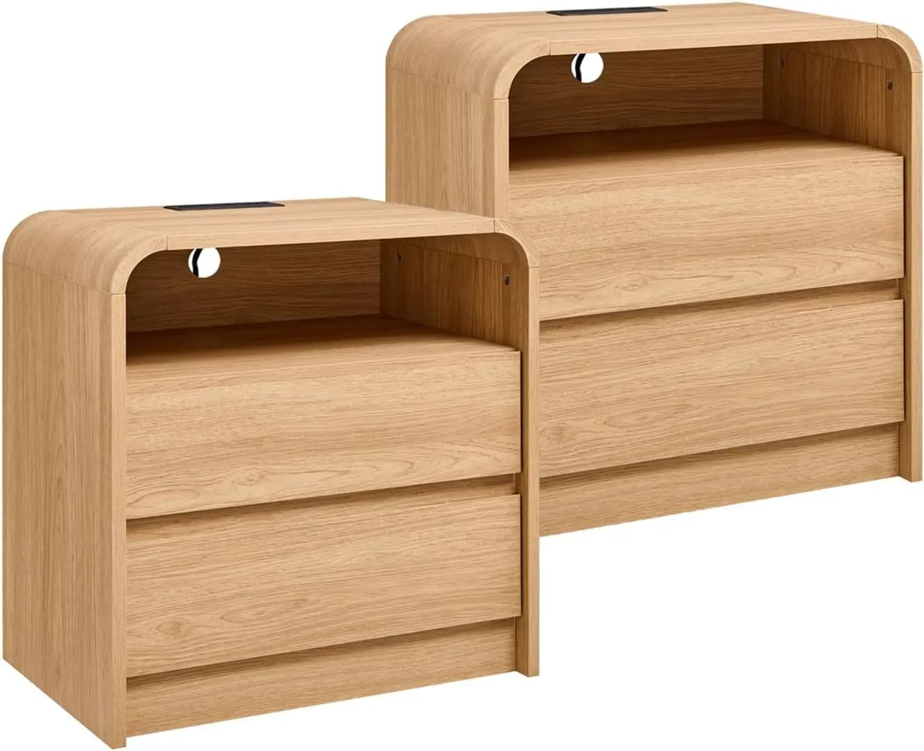 Modern bedside table 25" set of 2, wooden bedside table 23,6' wide with 2 drawers holders, charging station