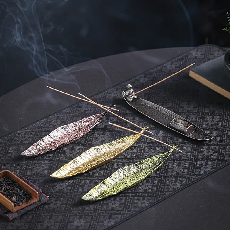 Portaincenso a forma di foglia con raccoglitore di cenere e supporto per bastoncini di incenso per sala meditazione