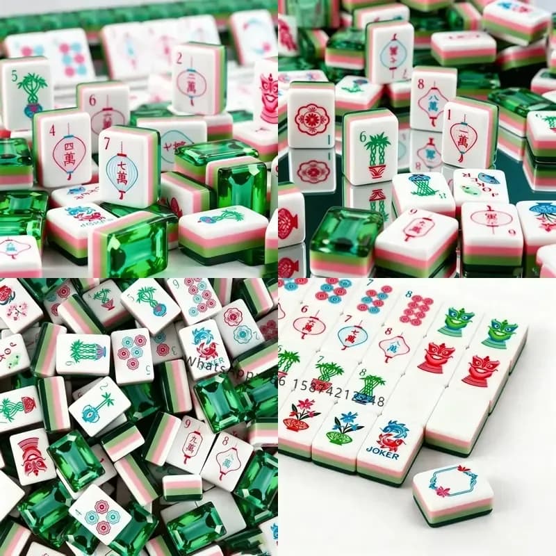 160pcs Green American Mahjong Tiles Four-Layer Acrylic Mahjong Set Portable Board Game for Home Travel Party