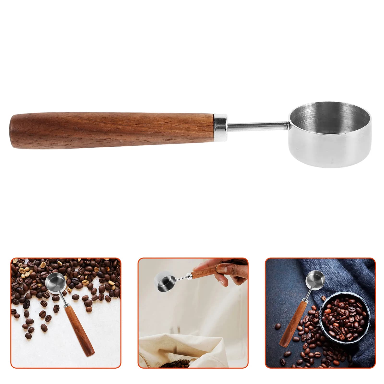 15Ml Measuring Spoon Stainless Steel Coffee Scoop with Walnut Wood Handle for Tea Ground Coffee Protein Powder Milk Tea