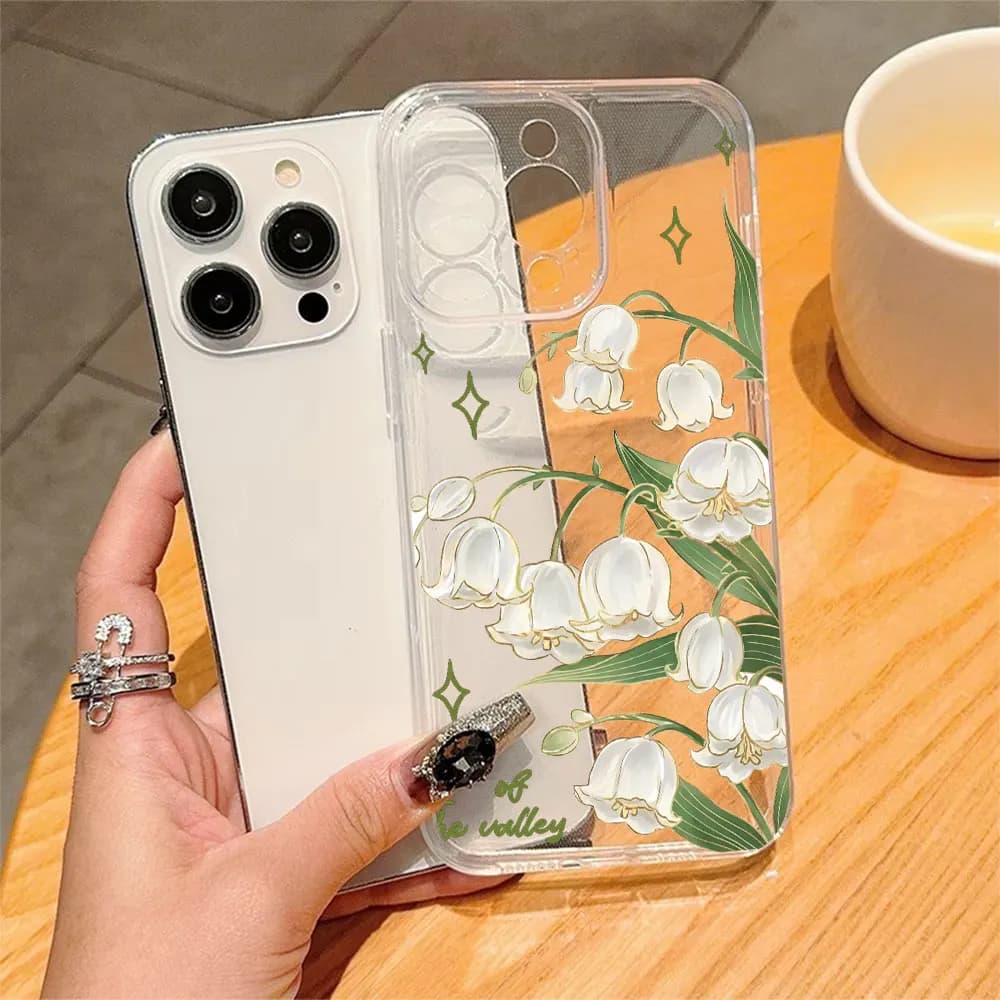 Elegante Cover per iPhone con Fiori per iPhone 11 12 13 14 15 16 17 Pro Xs Max Mini 8 7 6 6s Plus 16e 17e Air X XR Trasparente Antiscivolo