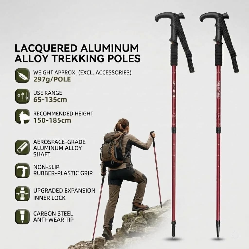 Bastone da Trekking Telescopico a 3 Sezioni, Portatile, in Lega, per Anziani, Campeggio ed Escursionismo, Set da 2 Pezzi