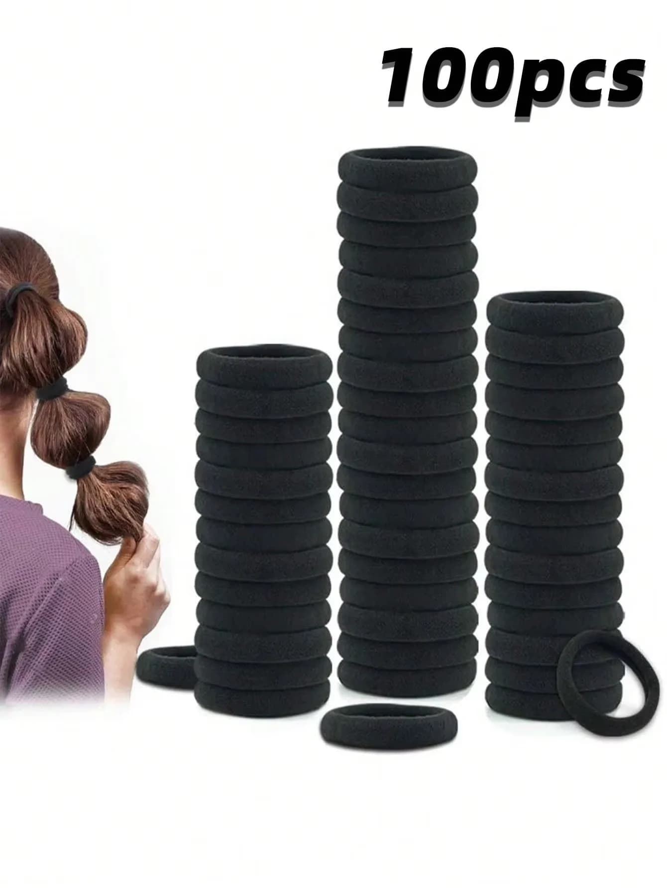 100Pcs Black Fabric Hair Bands 4CM High Elasticity Minimalist Style Hair Ties for Braids And Ponytails