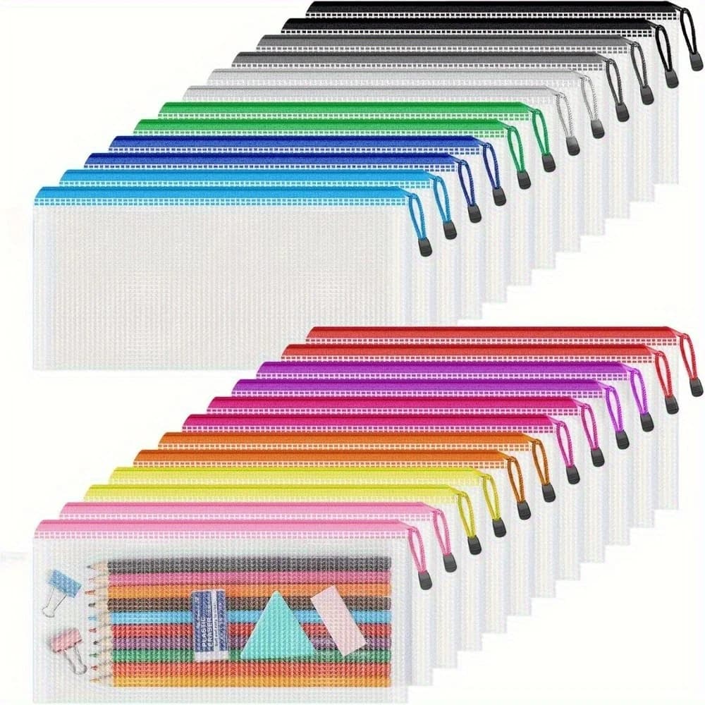 24pcs Pencil Pouches Bulk, 23.62cm x 11.43cmMesh Zipper Pouch Pencil Case, 12 Colors Small Zipper Pouches for Travel