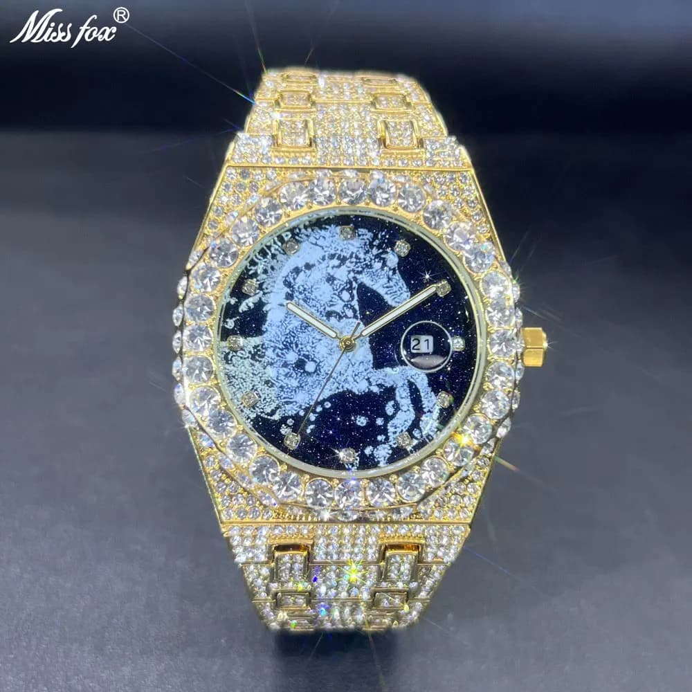 Orologio da Polso Automatico MISSFOX da Uomo Hip Hop 2026 con Data, Diamanti e Gioielli, Spedizione Gratuita