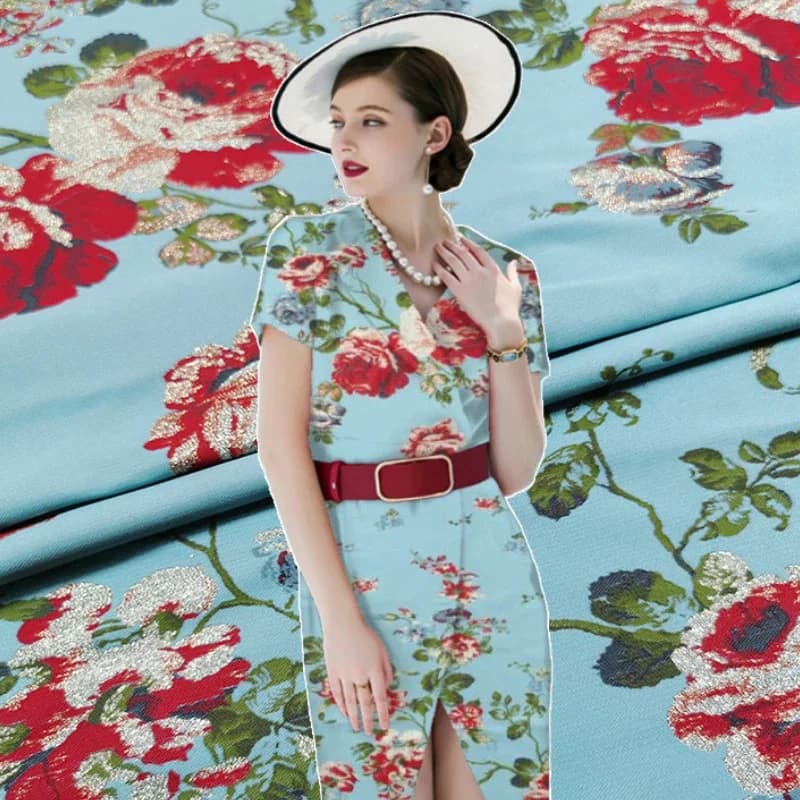 Jacquard Brocade Fabric Gold Rose Dress European Brand Fashion Fabrics Trench Coat Set Custom Clothing Diy Sewing Material