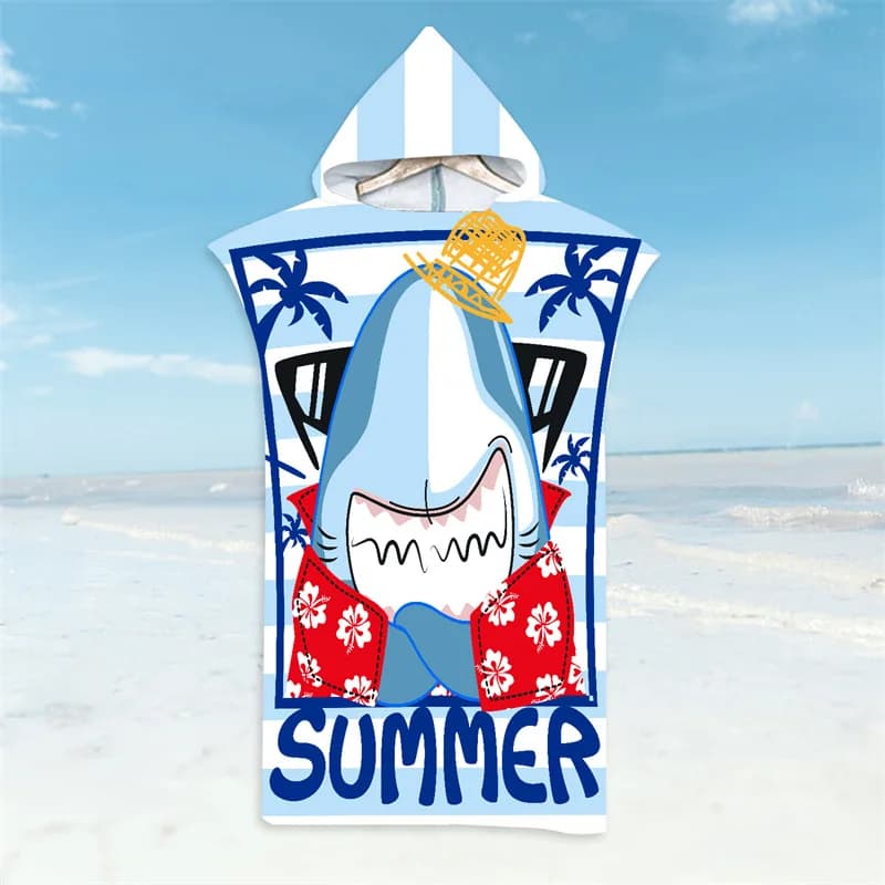 Bathrobe shark Beach towel in deep sea animals Fast drying bath towel Light cloak with hood Swimming Surf Women Adult Men Poncho