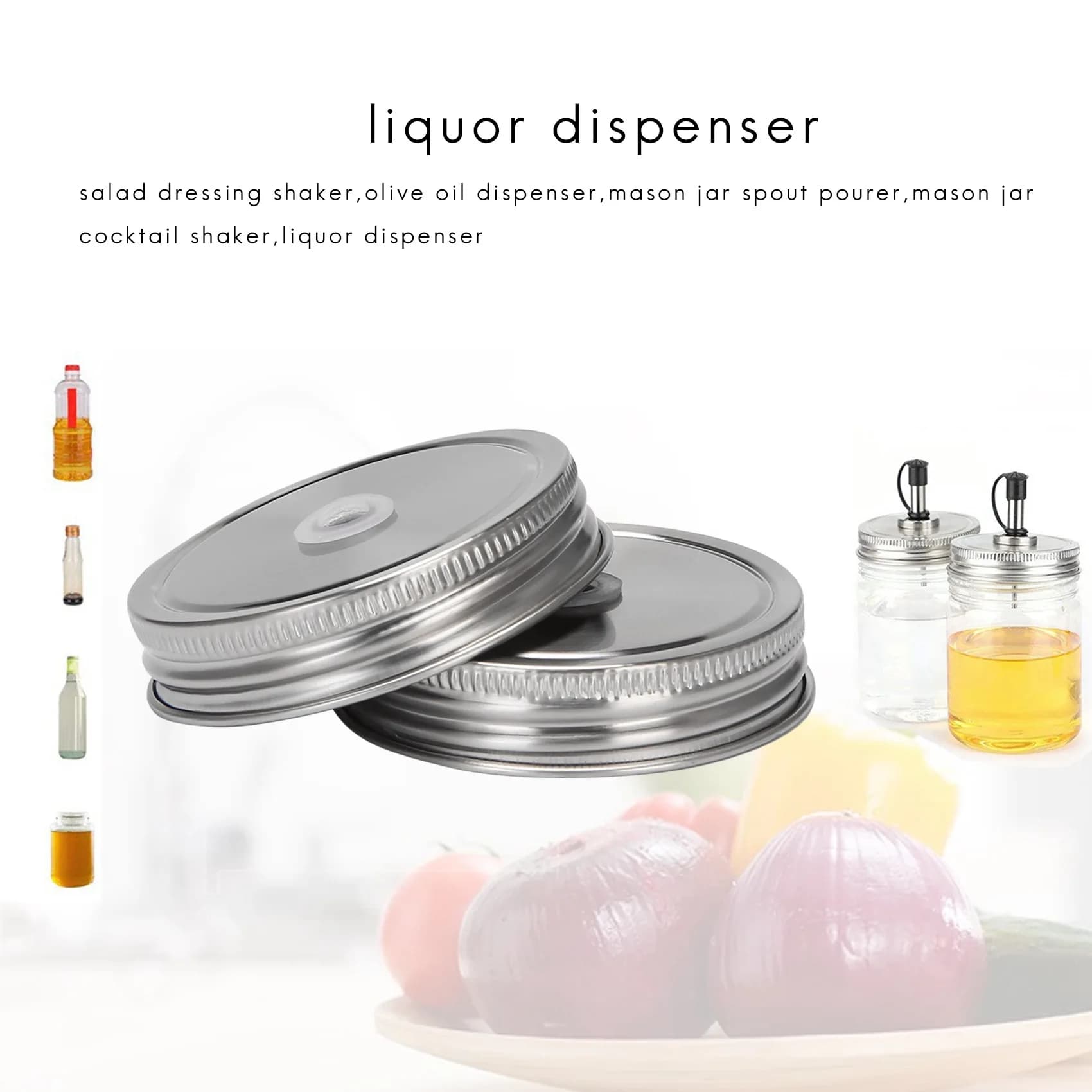 ABHI-2 Coperchi con beccuccio per barattolo a bocca normale con tappi per dispenser per cocktail di olio d'oliva e agitatore per condimenti per insalata