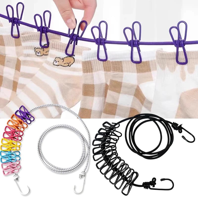 Stendibiancheria portatile con 12 mollette, stendibiancheria da viaggio, elastico retrattile, elastico, per il cortile
