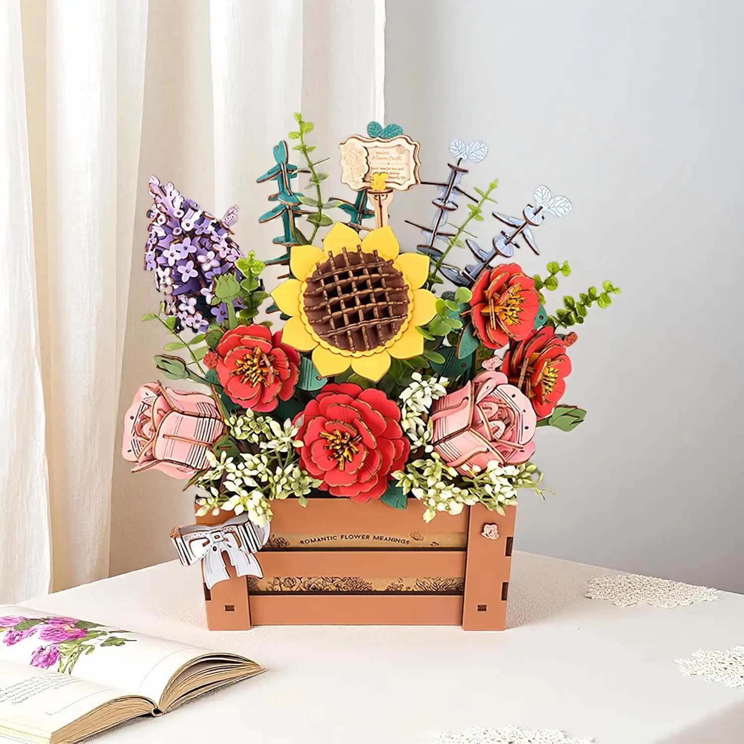 Puzzle 3D in Legno a Forma di Fiore, Set per Costruire Bouquet di Fiori per Adulti, Regalo Decorativo per Casa, Matrimonio, Festa della Mamma, Compleanno