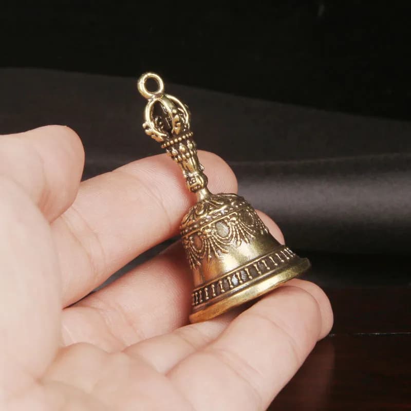 Brass Tibetan Vajra Bell Vintage Ethnic Hand Bell Retro Craft Collectible Keychain Pendant Hanging Ornament