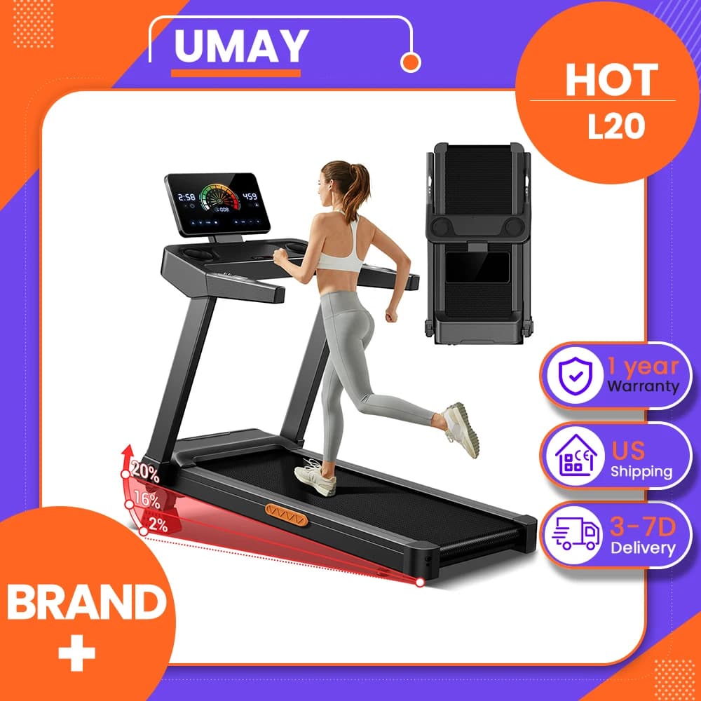 Tapis Roulant UMAY L20 con Inclinazione Manuale del 20%, Regolazione Inclinazione a 3 Livelli, Motore Brushless da 3.5HP, Carico Massimo 180 kg, Nastro Largo 108×41.2cm, Display Touchscreen e Piegatura Ultra-Sottile per Uso Familiare, Consegna Locale