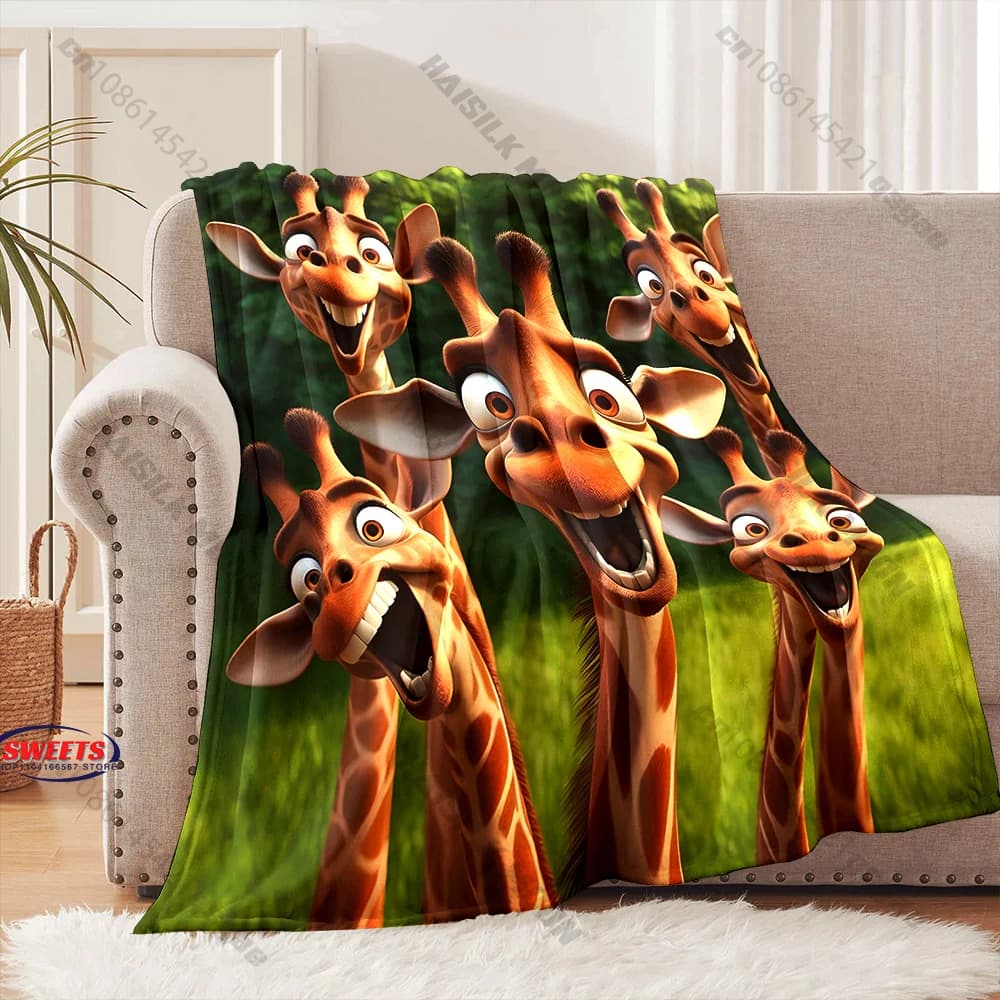 Coperta divertente con giraffa dei cartoni animati, coperta decorativa per divano, camera da letto, soggiorno, per bambini e adulti, in diverse misure, regalo squisito