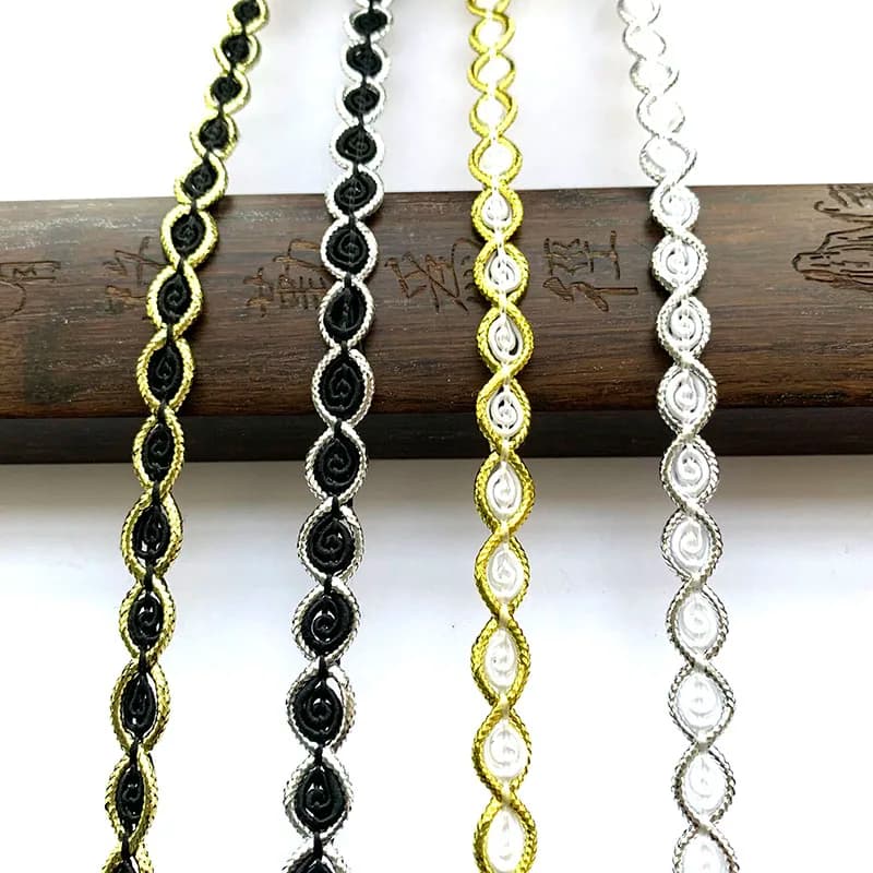 5 m/16,4 piedi per confezione Nastri per finiture in argento nero Fatti a mano Curva fai da te Cucito centopiedi Matrimonio Mestiere Tenda Abbigliamento Accessorio in tessuto