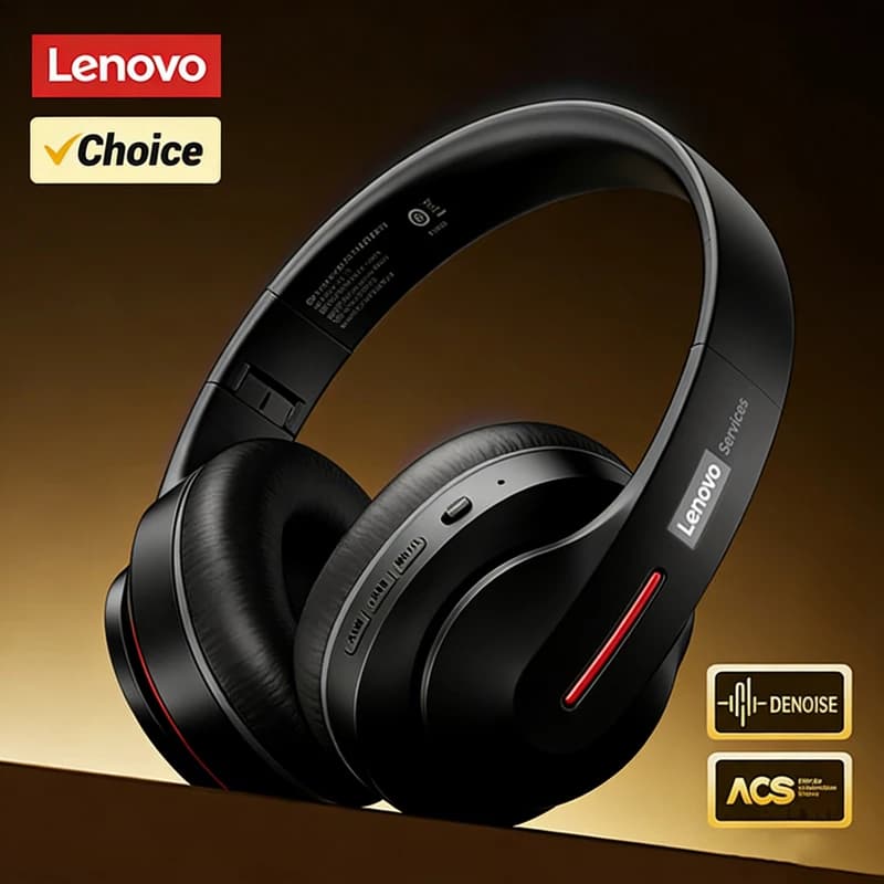 Choice Lenovo Bluetooth 6.0 ENC wireless gaming headphones with noise reduction, foldable sports headphones, 26-hour battery life LES-107