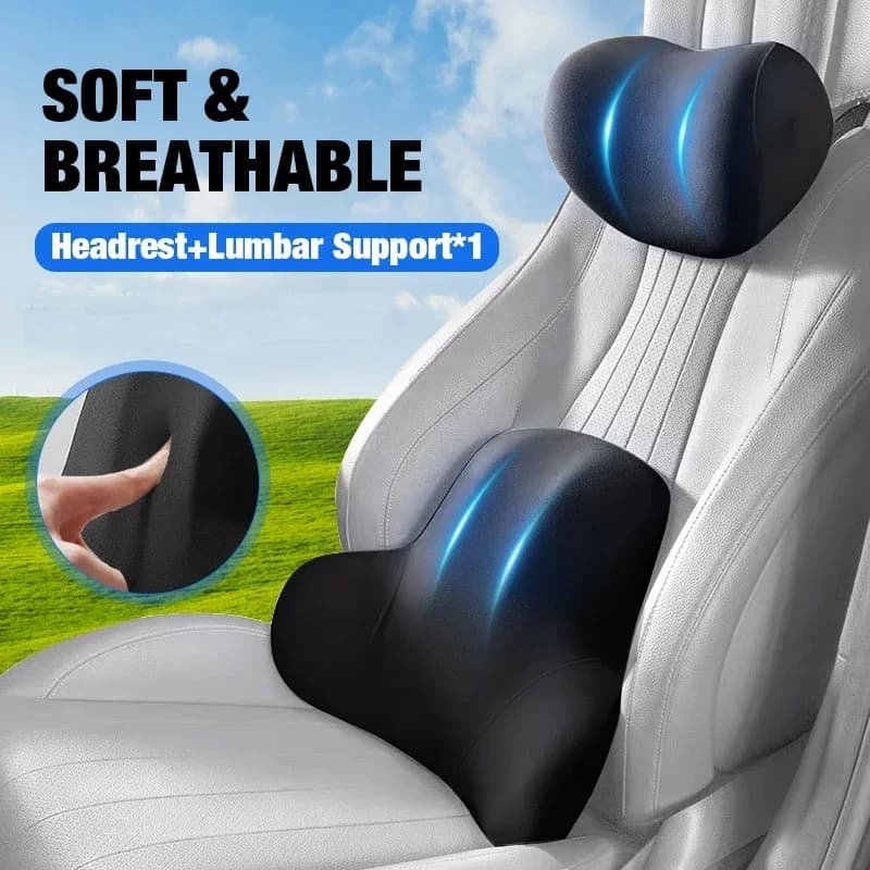 Cuscino poggiatesta e supporto lombare per sedile auto, cuscino auto in memory foam, cuscino per la schiena, set di cuscini per auto.