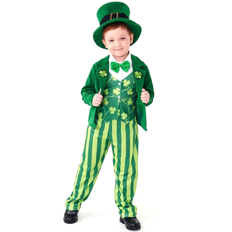 costume tradizionale irlandese per bambini Costume da festa Leprechaun di San Patrizio abito piccolo trifoglio verde a quattro foglie