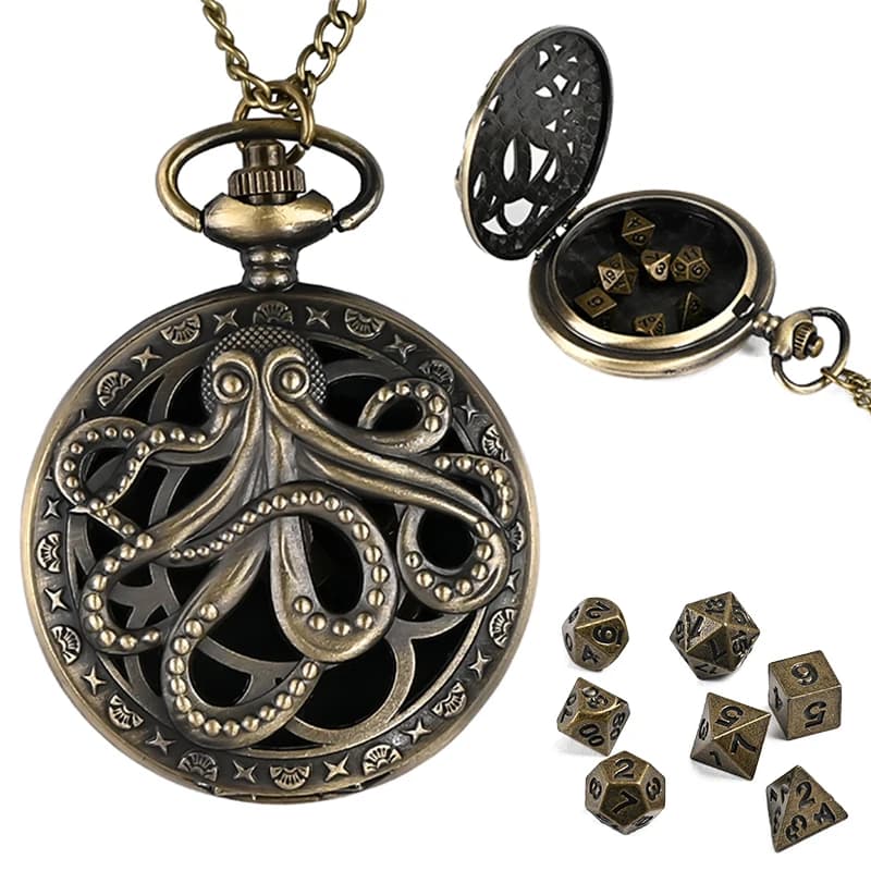 Mini dadi DND da 7 pezzi con custodia per orologio da tasca Set dadi portatili in metallo poliedro perfetti per Dungeons & Dragons, tavolo RPG
