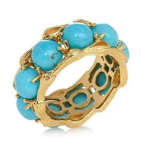 Western Style Inlaid Imitation Turquoise Women's Ring Trendy Golden Color Geometry Daily Wear Party Jewelry Anniversary Gift