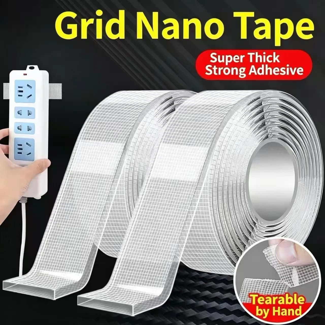 Clear Grid Reinforced Nano Acrylic Double Sided Tape Heavy Duty Traceless Removable Adhesive Tape for Hooks Home Car Mounting