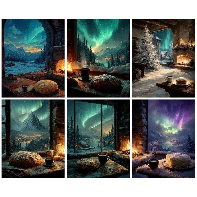 CHENISTORY Painting By Numbers Aurora Scenery Kit Acrylic Paint On Canvas Modern Wall Art DIY Picture By Number Home Decoration