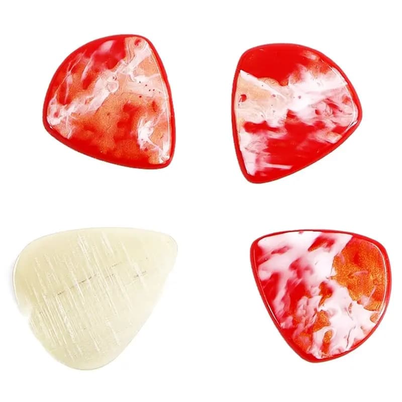 ABVE-4Pcs Guitar Pick Set Red Swirl Resin & Natural Horn Pick For Electric, Acoustic & Bass Guitars