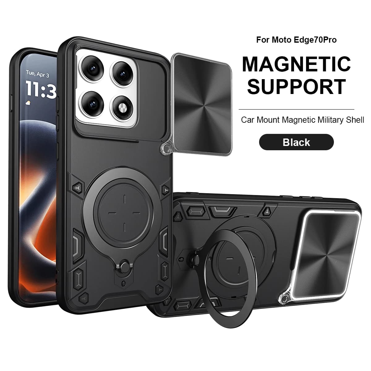 Cover per Motorola Edge 70 Pro Armor Funda con protezione scorrevole per l'obiettivo, anello di supporto e custodia magnetica per Moto Edge 70 Pro 5G antiurto