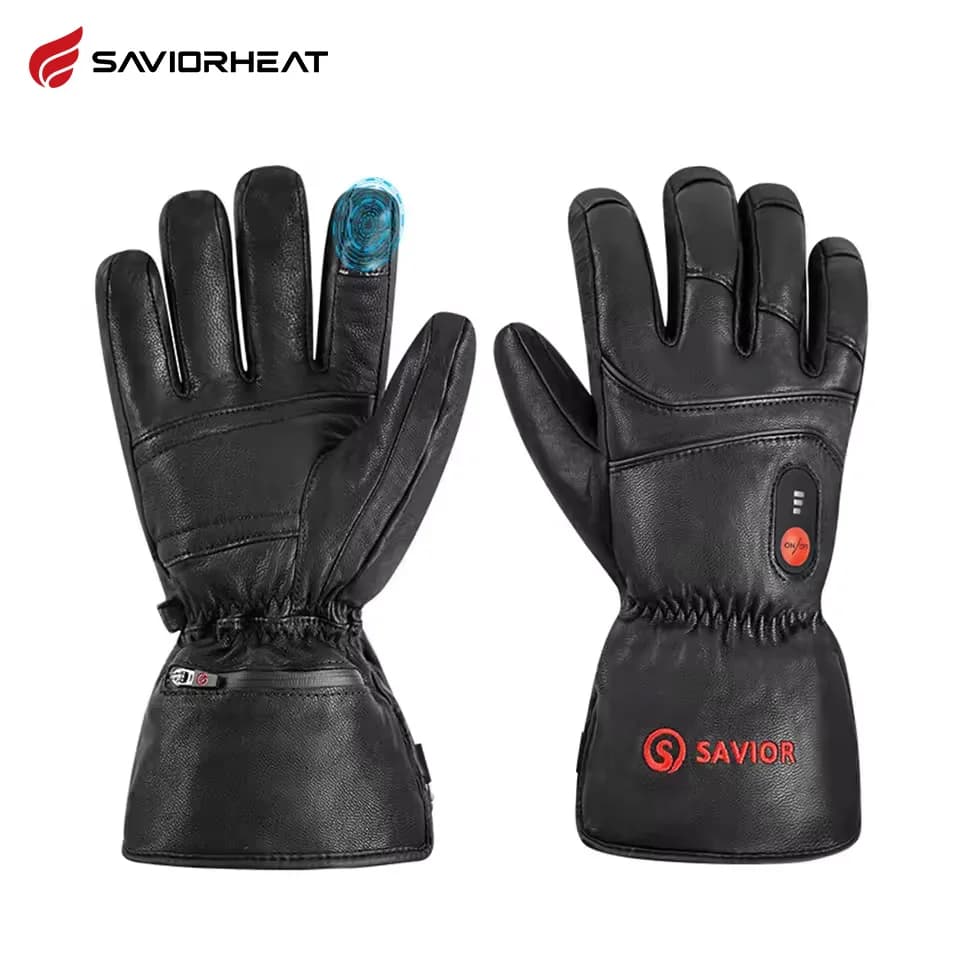 Savior Heat Winter Outdoor Sports Guanti riscaldanti elettrici in vera pelle di pecora Guanti da moto Guanti da trekking Impermeabili