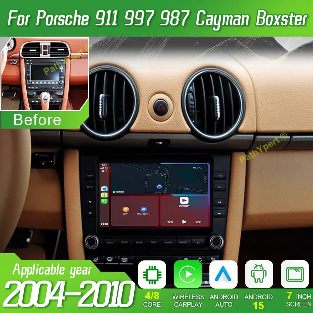 7"Auto Carplay Android 15 For Porsche 911 997 987 Cayman Boxster 2004-2010 Car Radio Multimedia Player 4G GPS Bluetooth Wifi DSP