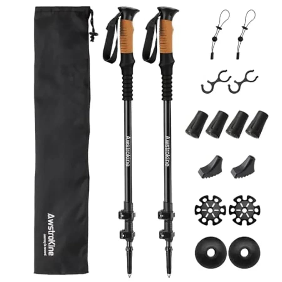 Carbon Fiber Trekking Poles - Lightweight Collapsible Hiking Poles with Cork Grips and Quick Flip Locks, Adjustable Hiking Stic