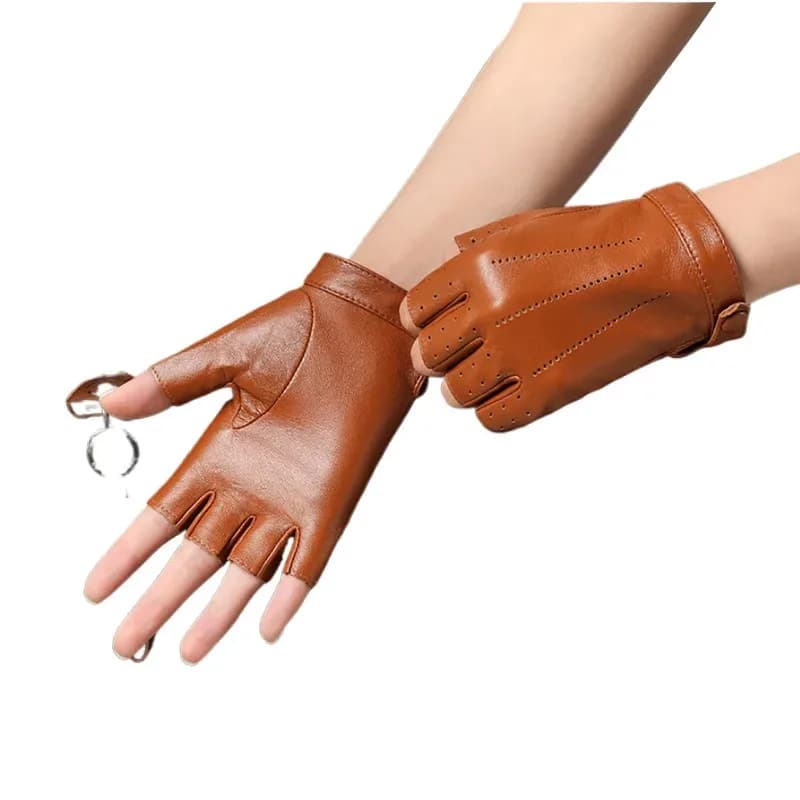 Guanti da donna primaverili in vera pelle di pecora con mezze dita, ciclismo all'aperto, guida, moto, guanti sottili, guanti senza dita