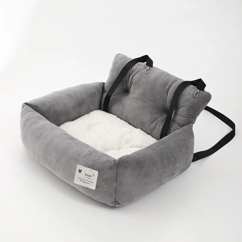 Seggiolino Auto Grigio per Cani e Gatti, Letto da Viaggio Confortevole e Sicuro con Cinghie Regolabili, Trasportino Morbido in Peluche